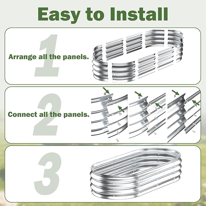 Galvanized Raised Garden Bed Outdoor 4x2x1ft(2Pack) Metal Heavy Duty Planter Boxes for Gardening Easy Assemble Small Oval Plant Container Kit for Vegetables Flowers Fruits Silver