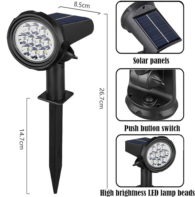 10led WhiteSolar Color Changing Spot Lights Outdoor Waterproof 2 Pack Multicolor Landscape Spotlights 180° Solar Powered Lights Height Adjustable for Courtyards Balconies Gardens