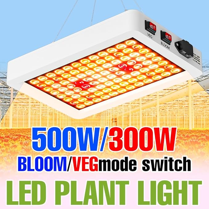 300W LED Full Spectrum Panel Light UV IR Indoor Plant Fill Lamp 100-277V Sunlike Veg/Bloom 2Modes Dimmable Seed Growth Box Greenhouse Tent Potted Flower Succulent Hydroponic Lighting with Hook US Plug