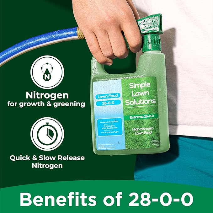 Maximum Green &amp Growth Fertilizer High Nitrogen 28-0-0 Liquid Lawn Food Spray Spring &amp Summer- Any Grass Type- Simple Lawn Solutions - Concentrated Quick &amp Slow Release Attached Sprayer (3