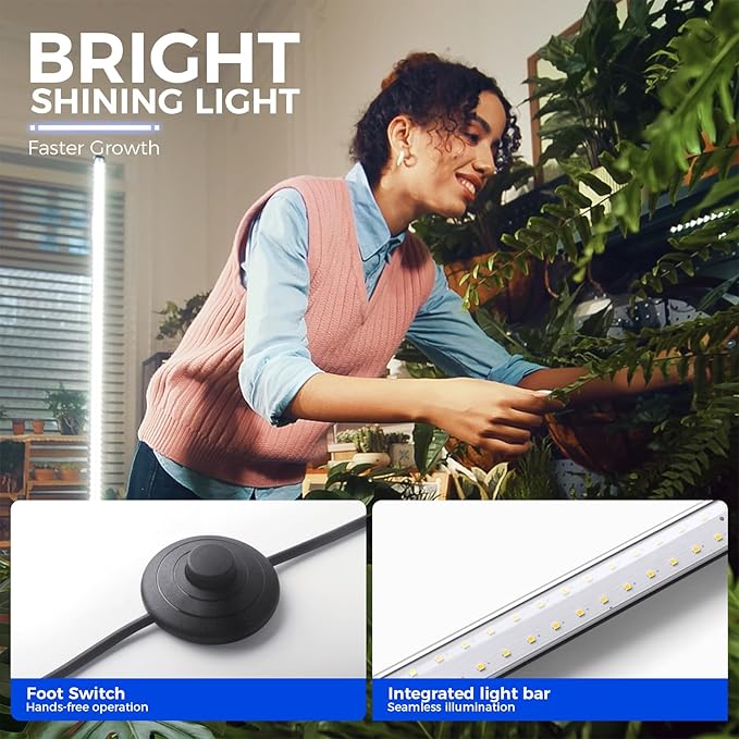 Barrina Vertical Grow Light T10 42W 5000K Full Spectrum LED Plant Light for IndoorStanding Wide Coverage 4FT Height with On/Off Switch and Tripod Floor Stand