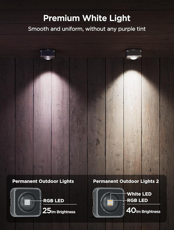 Govee Permanent Outdoor Lights 2 100ft RGBIC Outdoor Lights with 72 LED Lights IP67 Waterproof 100 Scene Modes with 40lm White for Outdoor Decorations Works with Alexa Google Assistant Black