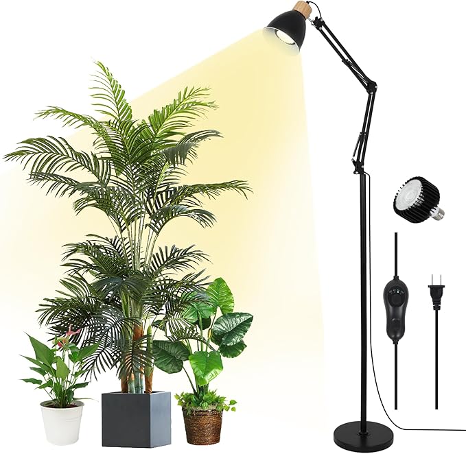 HMVPL Grow Lights for Indoor Plants Full Spectrum Plant Lights for Indoor Growing with 20W COB Grow Light Blub 4/8/12H Timer Standing Tall Grow Lamp for Middle Large Plants(75'' Height Adjustable)