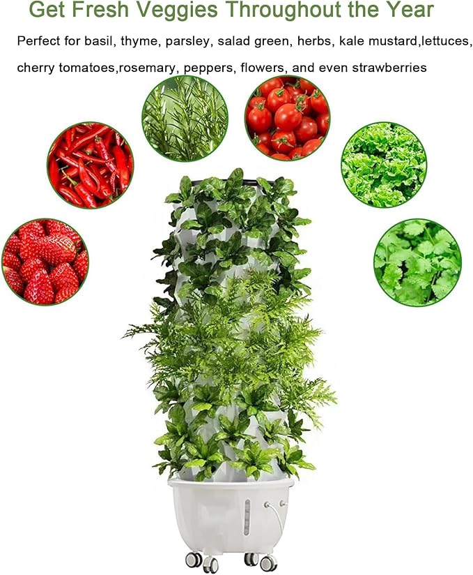 Vertical Hydroponic Grow Tower Aeroponic Tower for Herbs Fruits and Vegetables with Movable Water Tank Hydrating Pump Timer Adapter(X-Large)