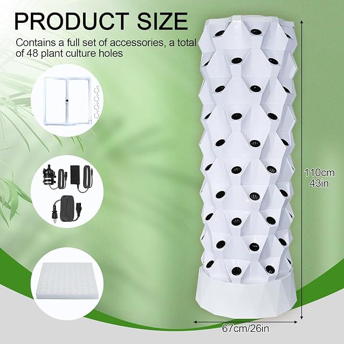 Hydroponic Vertical Garden Tower Aeroponic Tower Garden System Hydroponic Tower Soilless Cultivation Farm Vegetable Equipment for Fruits and Vegetables Planting(Yellow110cm/43in)