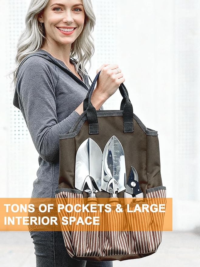 Gardening Tools Set 11 PCS Heavy Duty Stainless Steel Garden Tool Kit with Large Garden Tote Bag &amp Apron Durable Ergonomic Hand Tool Ideal Gardening Gift for Women Men Mom Dad