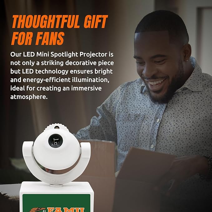 Sporticulture NCAA American Football Florida A&ampM Rattlers - Adjustable Led Mini Spotlight Projector with 6 Team Logo Designs - Portable &amp Rechargeable Spotlight - Battery-Operated - 4.375” x 3