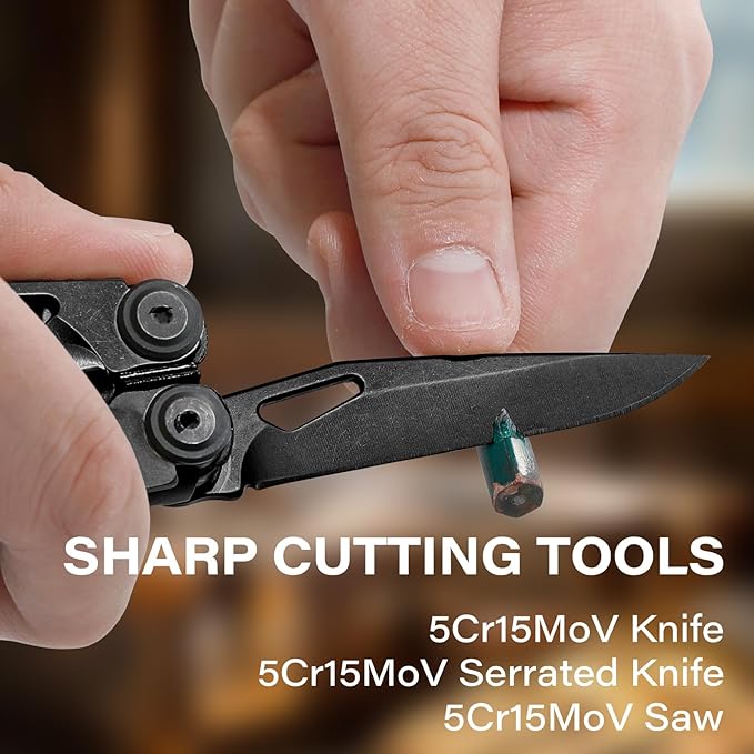 21-in-1 Heavy-Duty Multitool Pliers with Safety Locking Spring-Action Scissors &amp Nylon Sheath – Premium Stainless Steel EDC Kit for Work Home Auto DIY and Outdoor Tasks Black