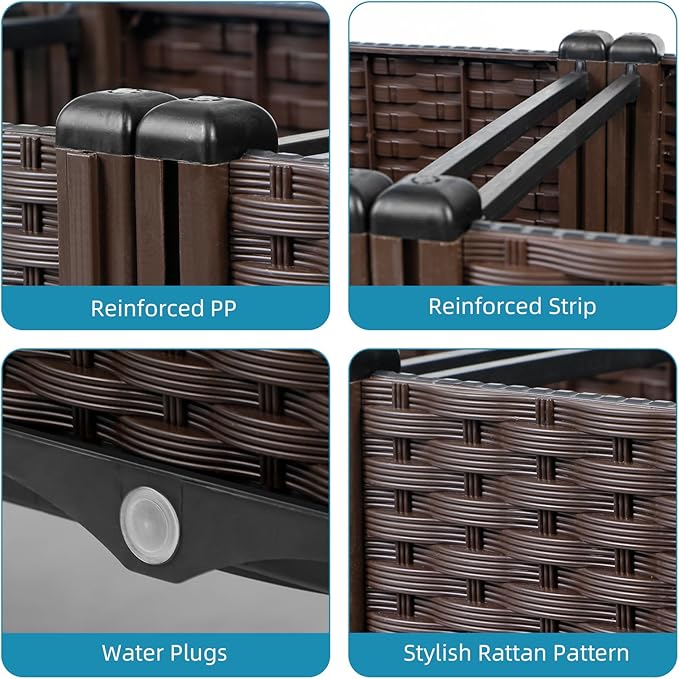 Rattan Raised Garden Bed with Legs-Rectangular Elevated Deep Planters for Outdoor Plants Self Watering Planter Box 47L x 16W x 20H Rectangular Deep Garden Bed for Vegetables Flowers Herbs