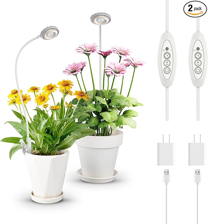 SANSI Upgraded Pot Clip on Grow Lights Full Spectrum LED Plant Light for Indoor Growing with Auto On/Off Timer 3/6/12H 4 Dimmable Brightness Ideal for Small Indoor Plants 5W 2 Pack