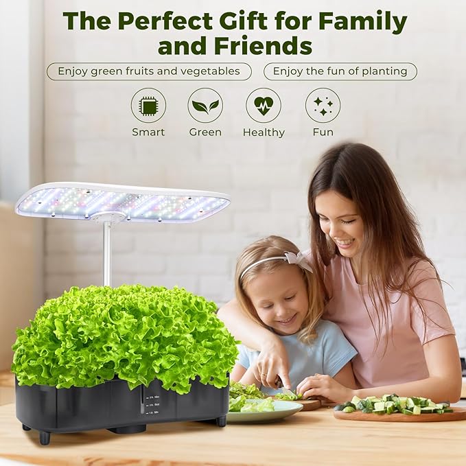 Kingsyard Smart Hydroponics LED 48W Indoor Garden Grow System Visible 5L Tank Quiet Pump Auto Timer Kit 15 Pods Herb Seed Starter for Veggies &amp Salad Greens Plants