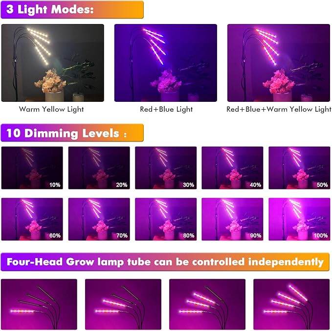 Plant Grow Lights for Indoor Plants Full Spectrum LED Floor Plant Lights for Indoor Growing with Adjustable Stand (14-63) Indoor Plant Grow Lamp with Timer Auto On/Off for House Plants