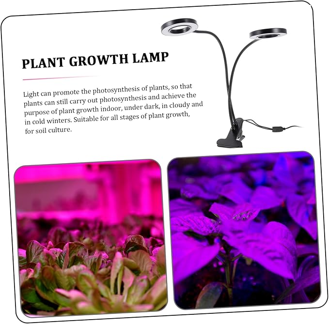 LED Plant Growth Light with Double Heads Indoor Use Lamp for Greenhouse Home USB Powered Clip Design for Succulents Potted Plants