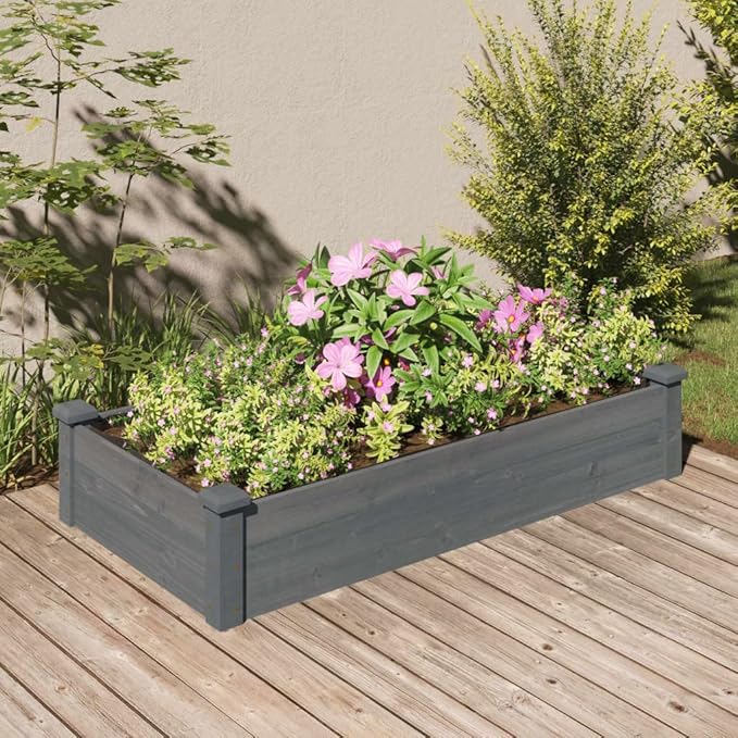 Wooden Garden Raised Bed with Liner Wood Planter Box Outdoor Garden Planting Planter Box for Flowers/Vegetables/Herbs Gray 47.2x23.6x9.8 Solid Wood Fir-735