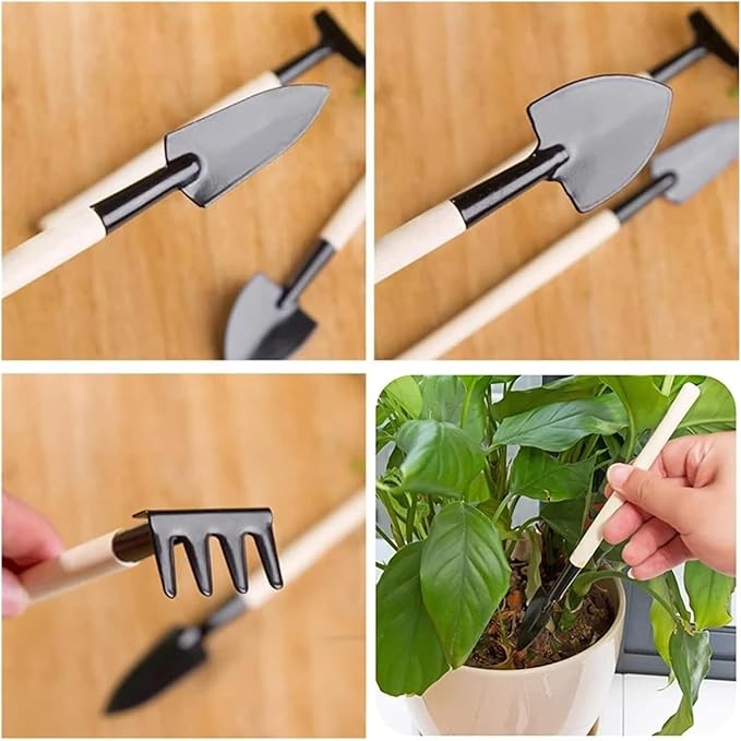 Garden ToolsGarden Trowel 3pcs/Set Gardening Tools Wood Handle Stainless Steel Potted Plants Shovel Rake Spade for Flowers Potted Plant Seed