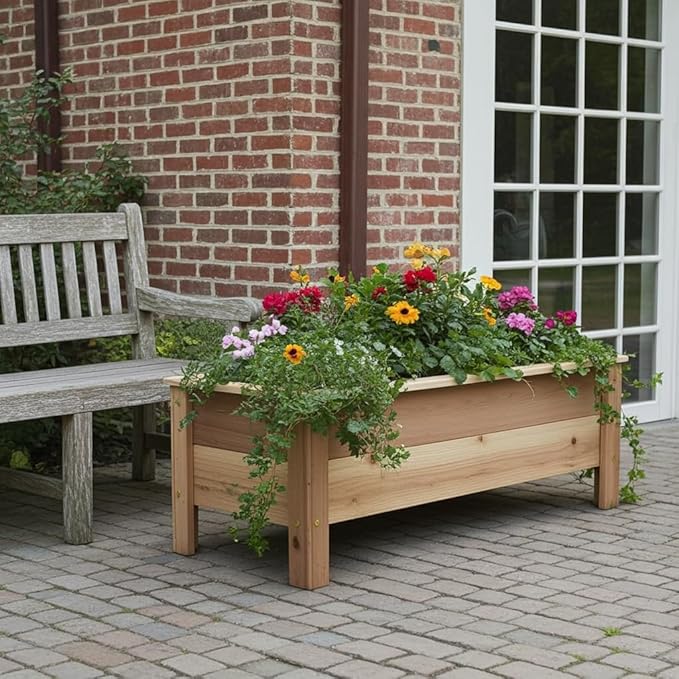 Cedar Raised Garden Bed Planter Box with Legs – Heavy Duty Outdoor Wooden Planter for Vegetables &amp Flowers No Bending Elevated Design Custom Size Handmade in USA (52in x 15.5in x 16in)