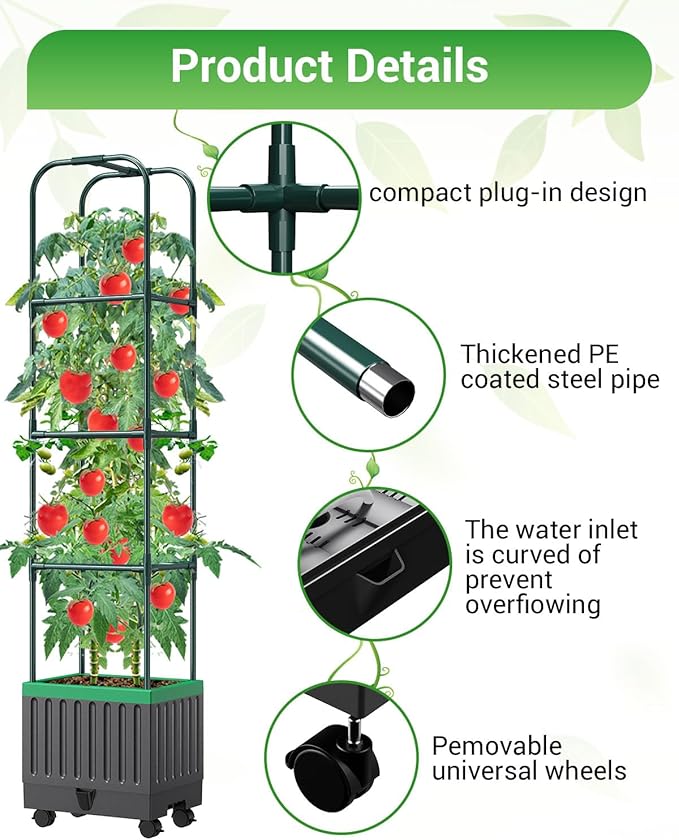 Tomato Planter Box with Trellis 68.7 Tall Self Watering Tomato Cages for Climbing Vegetables Plant Raised Garden Bed for Garden Tomato Plant Support Pots for Patio Indoor Outdoor（68.7 ）
