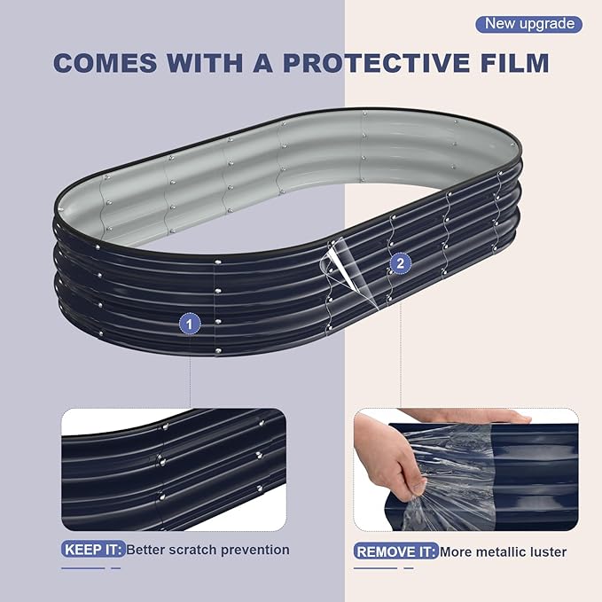 Raised Garden Bed 6x3x1ft Galvanized Outdoor Planter Beds with Safety Edging and Gloves Oval Metal Planter Box for Gardening Vegetables Flowers Herb-Midnight Blue