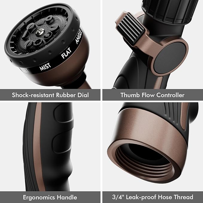 RESTMO Watering Wand Heavy Duty Metal Garden Hose Wand with Thumb Flow Control 15-Inch Long Hose Nozzle Sprayer with 10 Spray Patterns Ideal to Water Hanging Baskets and Shrubs Oil Rubbed Bronze