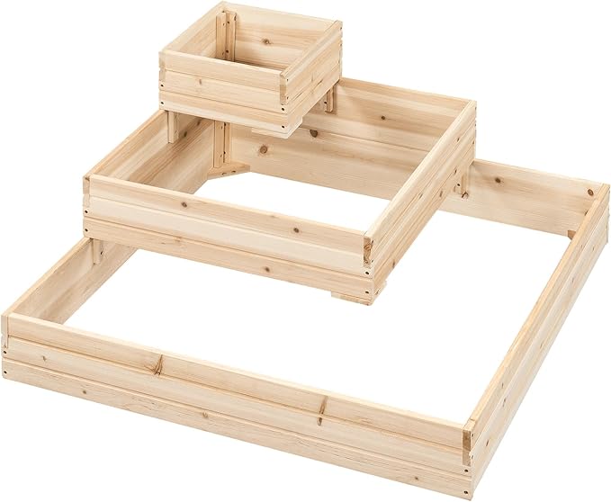 Yaheetech 3 Tier Wooden Raised Garden Bed 44.5'' L×44.5″ W×20.5″ H Horticulture Open-Bottom Planter Raised Garden Bed for Flowers/Herbs/Vegetables Planter Flower Box