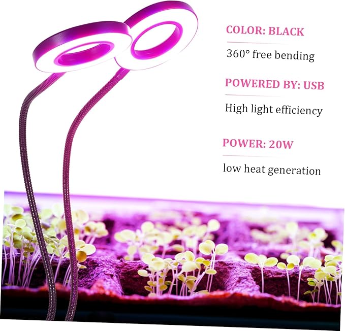 Convenient Double Headed LED Plant Growth Light Indoor Growing Lamp with USB Power Design for Plant Growth for Home and Office Use