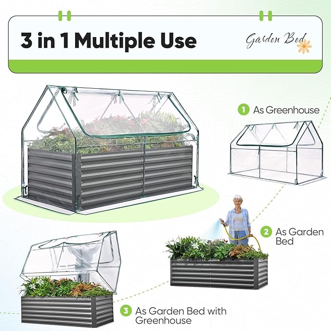 Quictent Raised Garden Bed Galvanized Raised Beds for Gardening Vegetables with Cover 6x3x2 ft Tall Metal Planter Box Outdoor Use (Clear)
