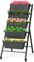 HAPPYGRILL Vertical Raised Garden Bed 5-Layer Freestanding Garden Planter with Drainage Holes Container Boxes Elevated Planter Box for Herb Vegetable Flower Growing Dark Grey