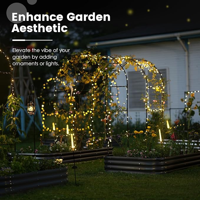 KING BIRD Raised Garden Bed with Arched Trellis Galvanized Planter Garden Box Outdoor for Gardening Climbing Vegetables Flowers 7.87x3.94x0.98 Ft 2PCS Dark Grey