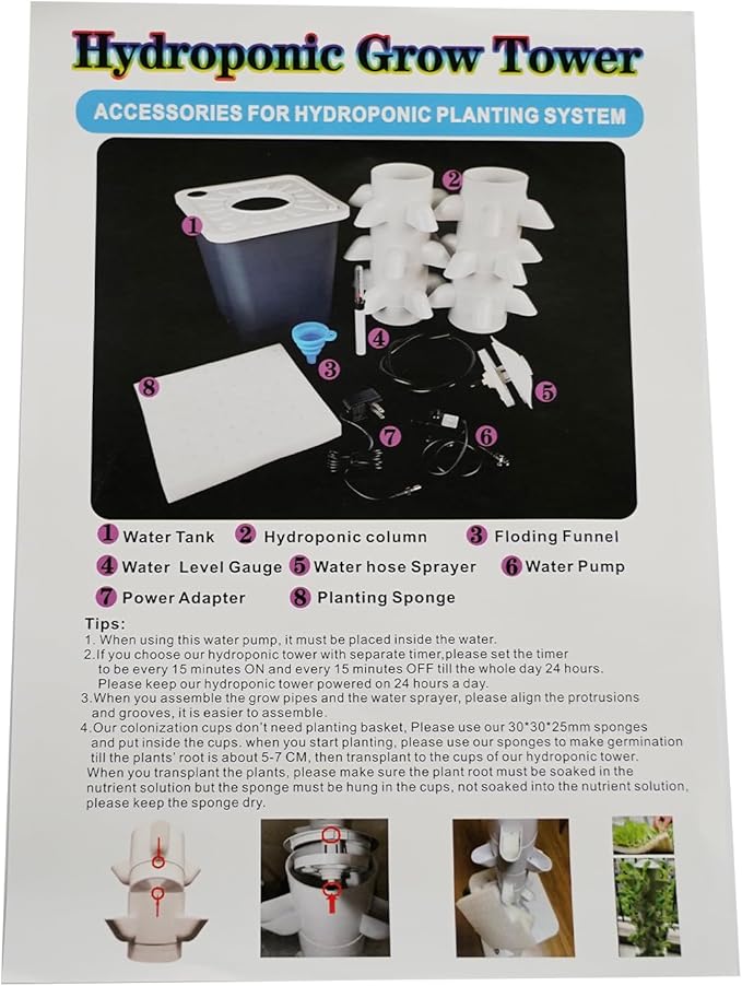 Vertical Hydroponic Growing System Tower 25 Pods White- Indoor Smart Garden with Auto Watering Timer &amp Movable Tank Soilless Planter for Herbs Vegetables Fruits | Pump Included Space-Saving De