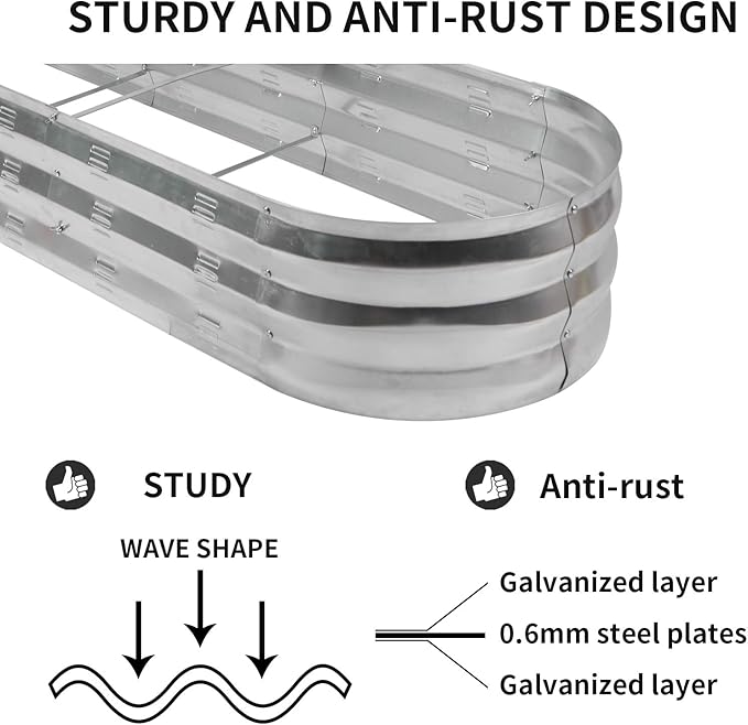 GADI 67-Inch Galvanized Raised Garden Bed Metal Planter Box for Vegetables and Flowers Large Outdoor Gardening Kit Easy DIY Assembly Weather-Resistant &amp Rust-Proof
