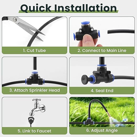 Automatic Drip Irrigation Kits - Garden Watering System with 360° Bendable Spray Adjustable Copper Atomizing Nozzles for Yard Lawn Raised Bed Greenhouse Potted Plants (40 Nozzles 200FT Hose)