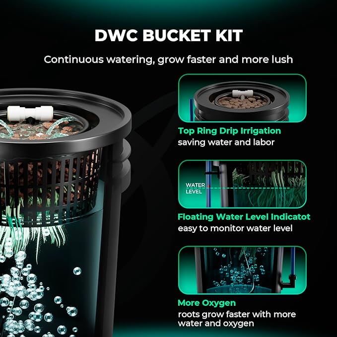 MARS HYDRO DWC Hydroponics Grow System Kit with Recirculating Top Drip 11W Air Pump Air Stone Hose &amp 4 Buckets 5 Gallon Deep Water Culture Indoor Hydroponic System