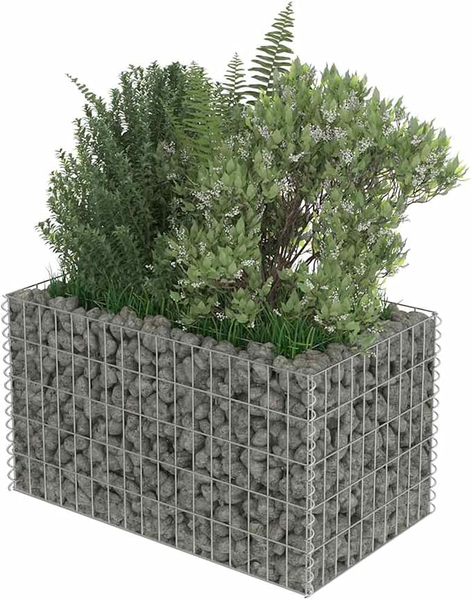 Gabion Raised Bed Galvanized Steel Planter Box 90x50x50 cm for Garden Patio Flower Plant Border