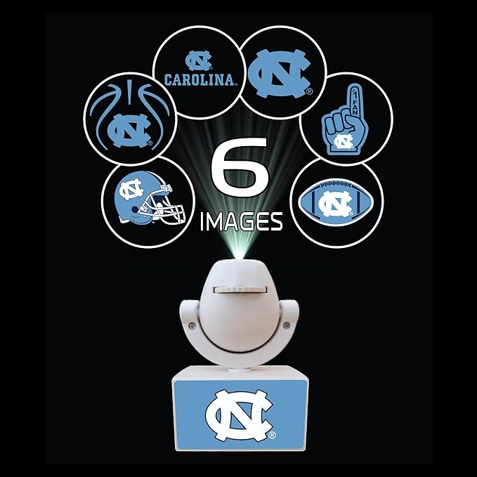 Sporticulture NCAA American Football UNC - Adjustable Led Mini Spotlight Projector with 6 Team Logo Designs - Portable &amp Rechargeable Spotlight - Battery-Operated - 4.375” x 3.125”