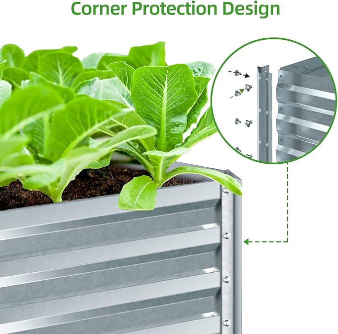 Ohuhu Metal Raised Garden Beds for Vegetables 6x3x1.9 FT Heightened Extra-Large Reinforced Galvanized Steel Raised Boxes Heavy Duty Outdoor Planter Box for Seedling Growing Flowers Herbs Succulent