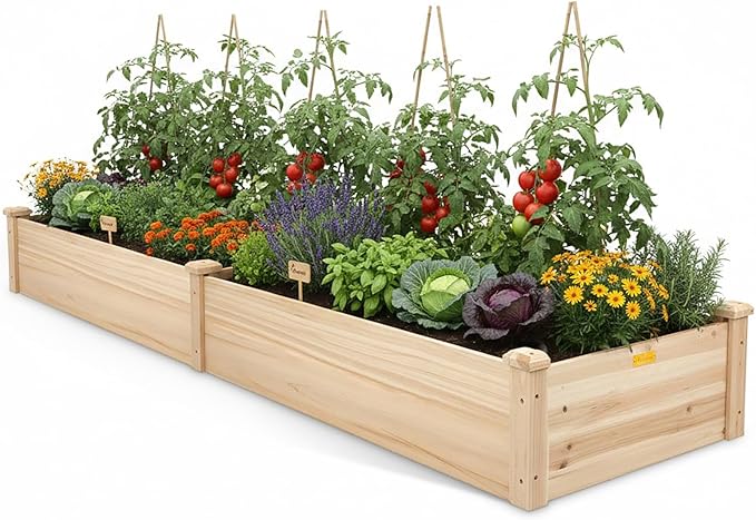 Hollyone 8×2ft inches Wood Raised Garden Bed Frame Planters Wooden Elevated Planting Planter Box for Outdoor Herb Vegetables Flowers Grass Lawn Yard Patio - Natural 96 x 24 x 11in