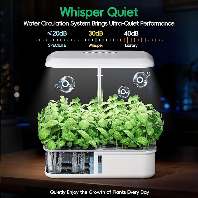 SPECILITE Hydroponics Growing System Kit 14 Pods Smart Indoor Herb Garden with Grow Light WiFi &amp App Control Quiet Pump 5L Water Tank Automatic Timer Planter for Gardening Gifts White