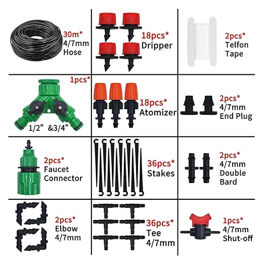 Garden Supplies 5-50M Garden Micro Drip Irrigation Automatic Watering System Kit Timer Controller DIY Mist Spray Cooling for Potted Plants Nozzle(Army Green)