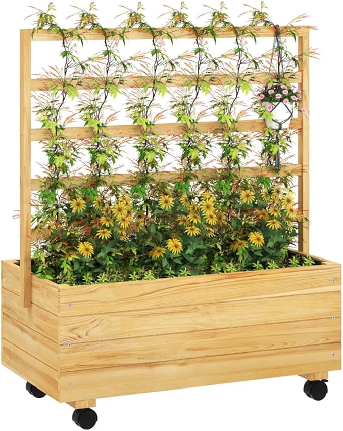 Raised Garden Planter Outdoor Garden Raised Bed Vegetable Flower Planter Raised Stand for Garden Grow Your Own Herb GardenRaised Garden Bed Outdoor Planter Box &amp Plant Stand with Climbing Rack
