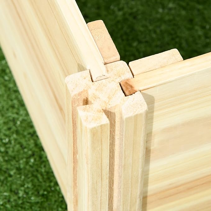 Outsunny Raised Garden Bed with Trellis and 2 Compartments 43 Inch Wooden Planter Box Kit for Outdoor Plants Vegetables Flowers Herbs Climbing Easy Assembly Natural Tone