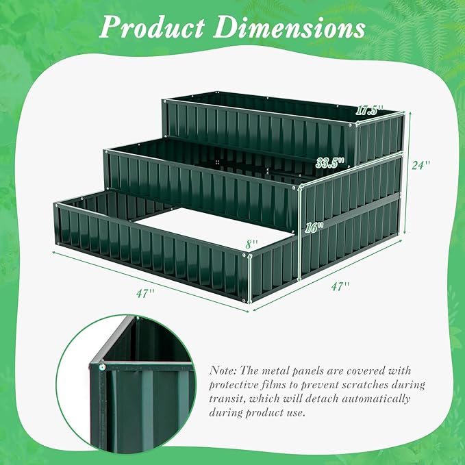 Giantex 3-Tier Raised Garden Bed Set 2 47 x47''x24'' Heavy-Duty Metal Outdoor Planter Box w/Open-Ended Base Elevated Planter Box for Vegetable Fruit Flower Herb Patio Backyard Raised Bed Kit