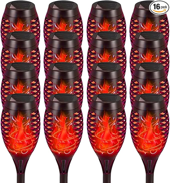 Solar Flashlight Light with Flickering Flame Multi-Piece Outdoor Solar Lights Outdoor Waterproof Solar Garden Lights for Decorative Paths Patio and Deck Outdoor Lighting（Red (16)