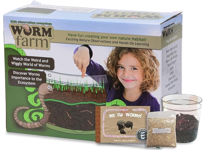 Worm Farm for Kids Shipped with Live Worms Food &amp Book - Worm Farm Kit with Ecosystem Soil Mixing Sand Magnifying Glass &amp More
