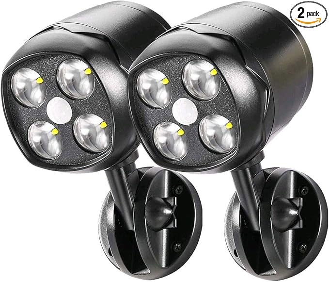 Battery Operated Outdoor Motion Sensor Light 600LM 6000K Waterproof Wide-Angle Detection Auto On/Off Wall Lightfor Garage Yard Front Door Stair and Driveway (2 Packs)