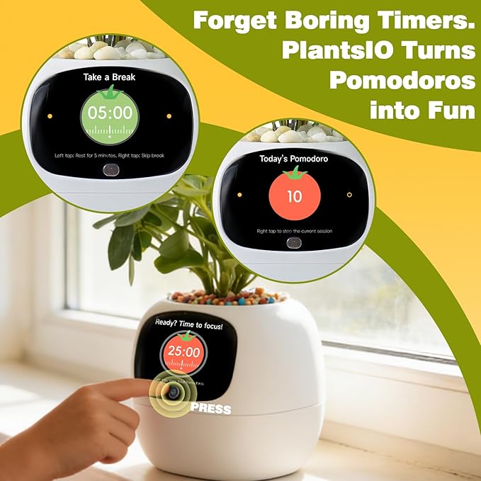 Smart Planter with App Control Self-Watering AI Plant Pot with LCD Display Interactive Desk Plant Companion for 100+ Plants Smart Indoor Planter with Pomodoro Timer80ml ReservoirCalendar-White