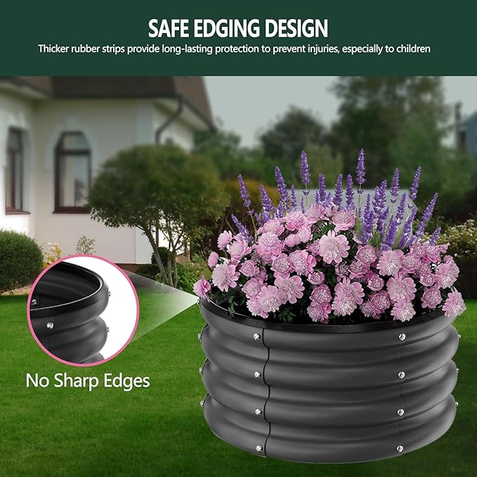 IDEALHOUSE Metal Raised Garden Bed 3 Pack 2×2×1 ft Round Outdoor Planter Boxes Durable Galvanized Steel Containers for Vegetables Fruits Flowers Open Bottom Easy Assembly Black