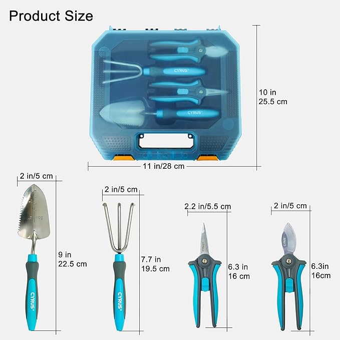Gardening Tool Set 8 Pieces Rust-Resistant Stainless Steel Tools Impact-Resistant Toolbox Nitrile Gloves &amp Watering Can for Outdoor Yard Care
