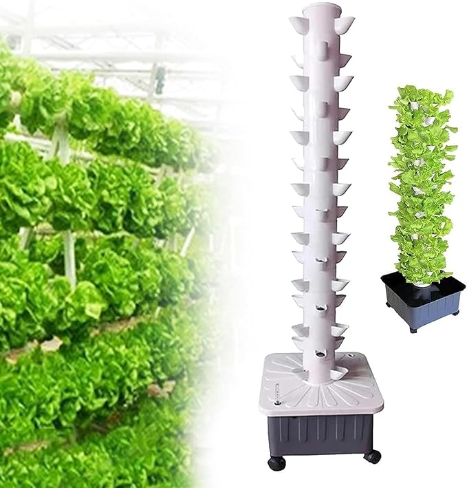 45 Holes 15 Floors Hydroponics Tower Hydroponic Grow Kit with Hydrating Pump Aquaponics Growing System Kit for Leafy Vegetables and Fruits No Soil