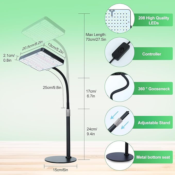 2026 Tabletop Grow Lights for Indoor Plants Seed Starting Bonsai 25 Watt Power Draw NO Need Adapter Bright Enough Like A Small Sun Daisy Chain Function 16-24 Height Adjustable