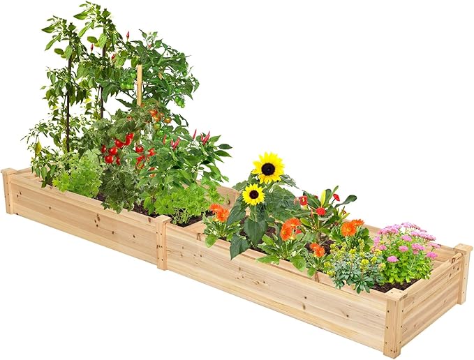 MAT EXPERT Raised Garden Bed Elevated Planter Box with Open Bottom for Fruit Vegetables Flowers Herbs Wooden Growing Bed for Garden Patio Yard Outdoor Lawn 97”L x 25.5”W x 10”H
